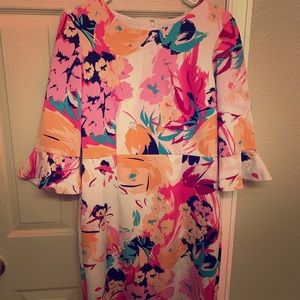 Long Sleeve Knee Length Floral Bodycon Dress